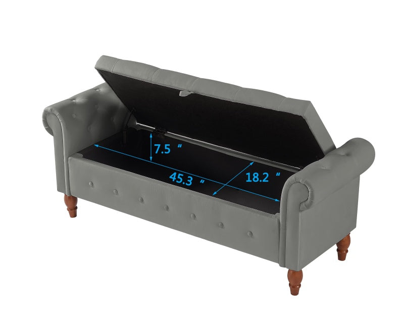 Grey Velvet Storage Ottoman Stool Bench
