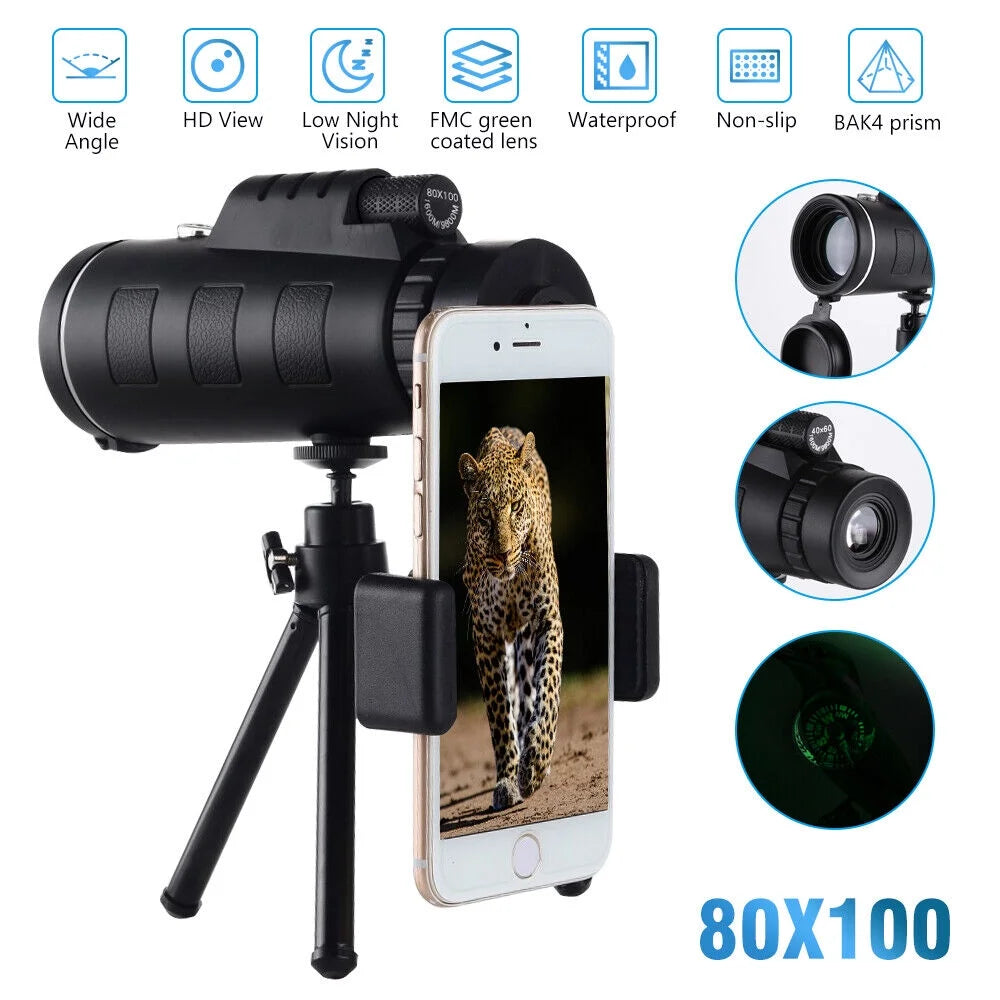 80X100 Telescope for Kids Beginners Adults, Refractor Telescope with Adjustable Tripod