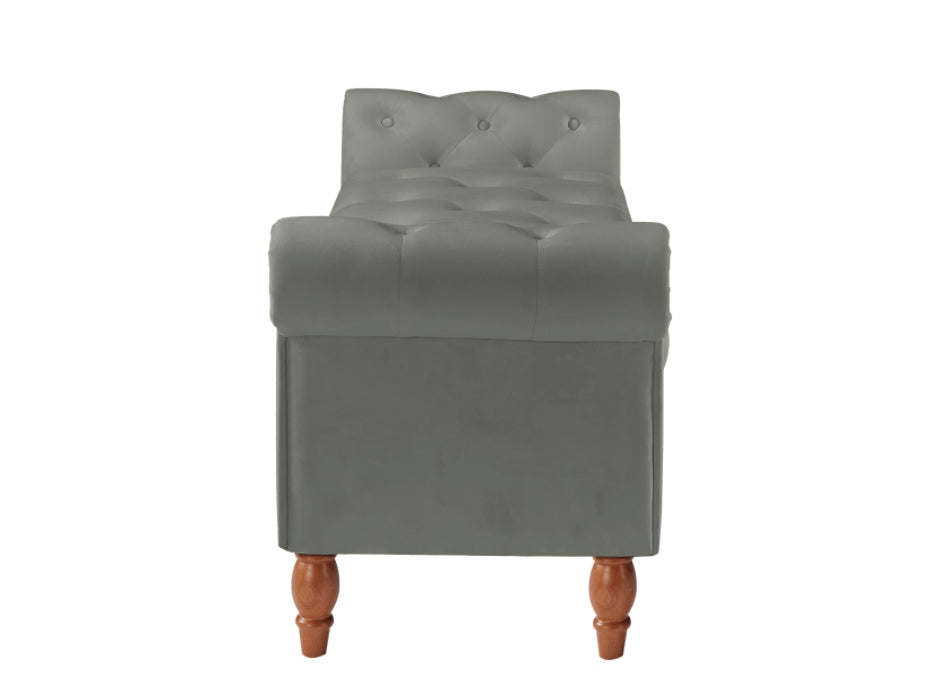 Grey Velvet Storage Ottoman Stool Bench
