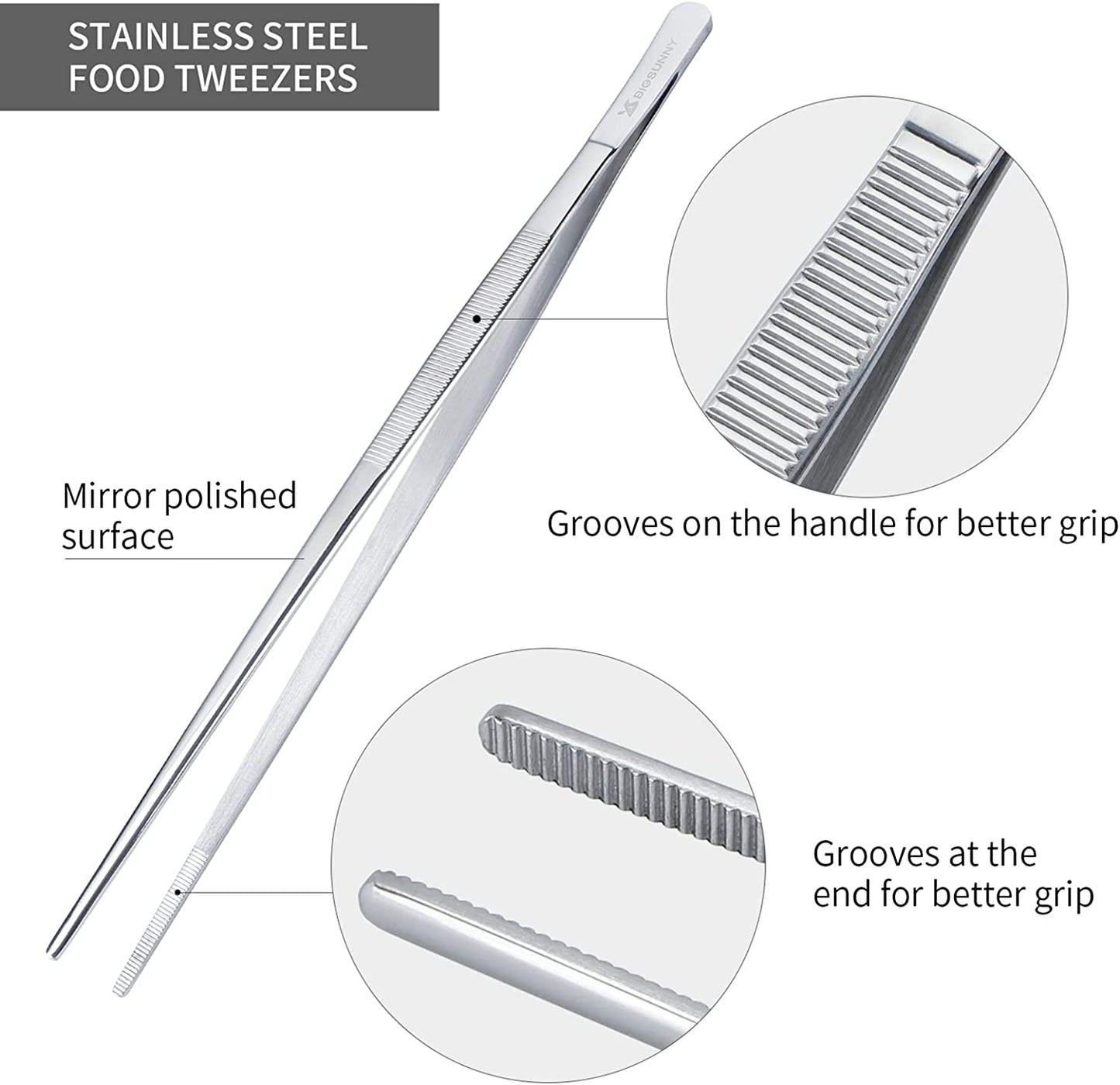 Set of 2 Kitchen Tweezers Fine Tweezer Tongs 12 Inch Stainless Steel Food Tweezer