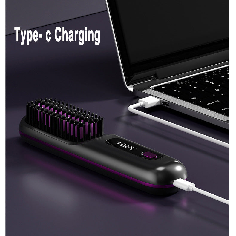 2-in-1 Wireless Hair Straightener Brush with USB Charging