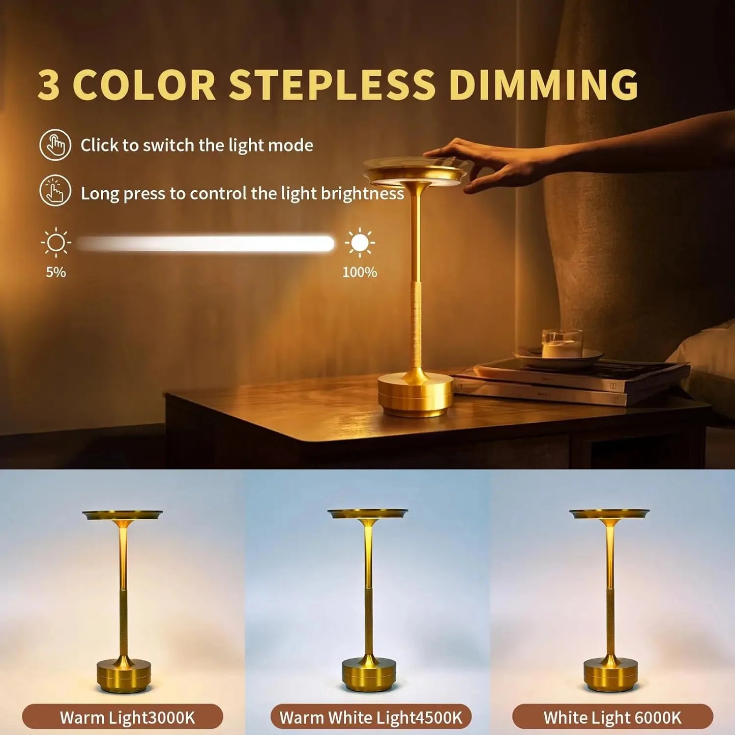 2PCS Rechargeable Wireless Table Lamp for Bedroom
