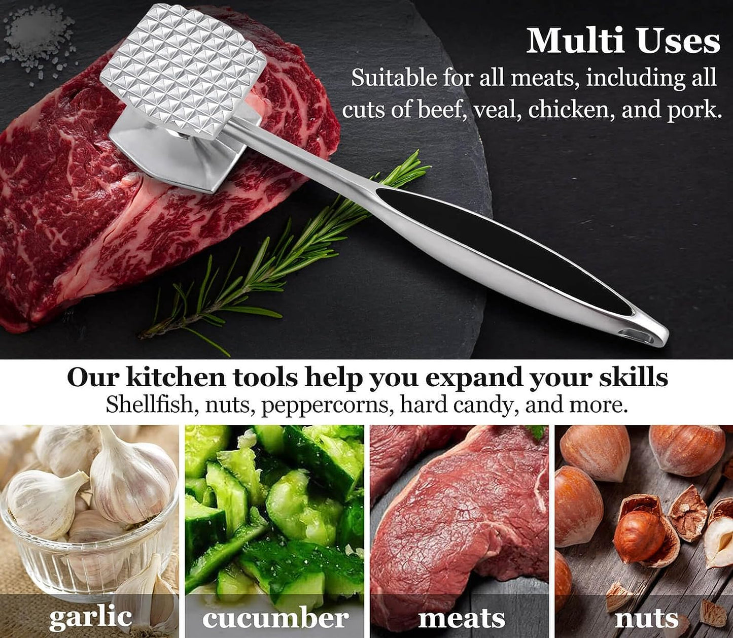 Meat Tenderizer Hammer Tool Pounder for Tenderizing Steak Beef Poultry