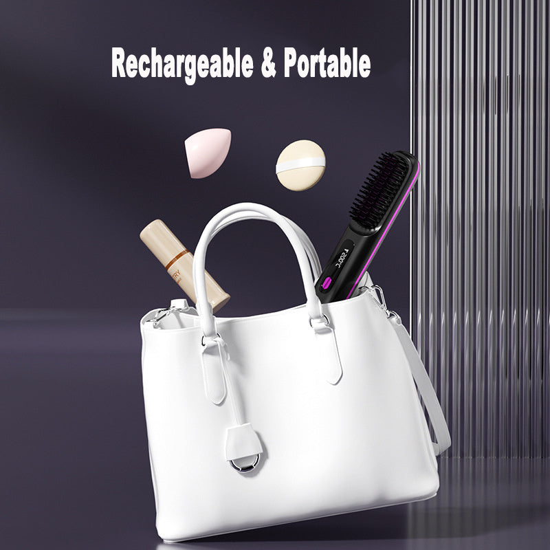 2-in-1 Wireless Hair Straightener Brush with USB Charging