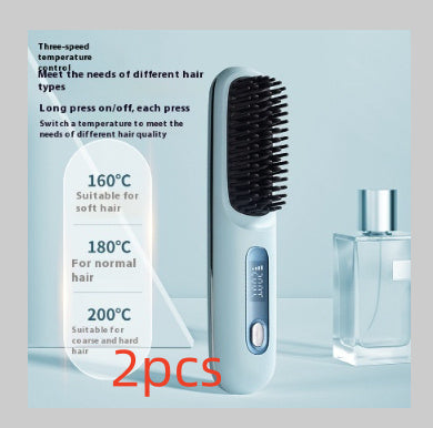 2-in-1 Wireless Hair Straightener Brush with USB Charging