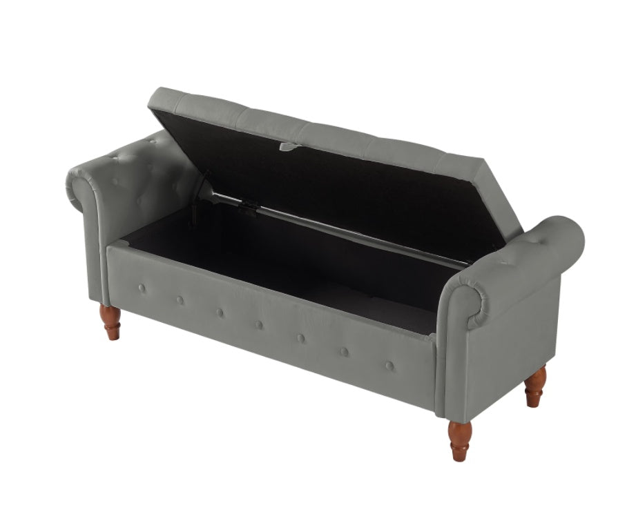Grey Velvet Storage Ottoman Stool Bench