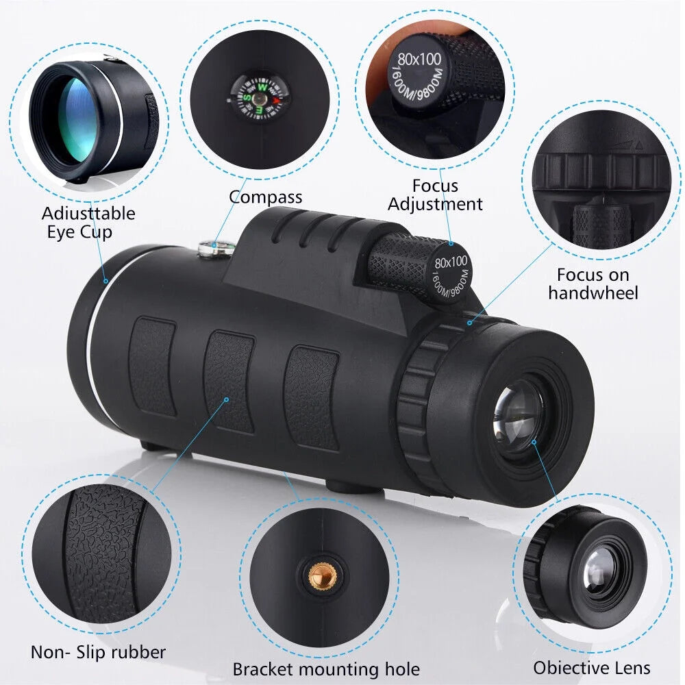 80X100 Telescope for Kids Beginners Adults, Refractor Telescope with Adjustable Tripod
