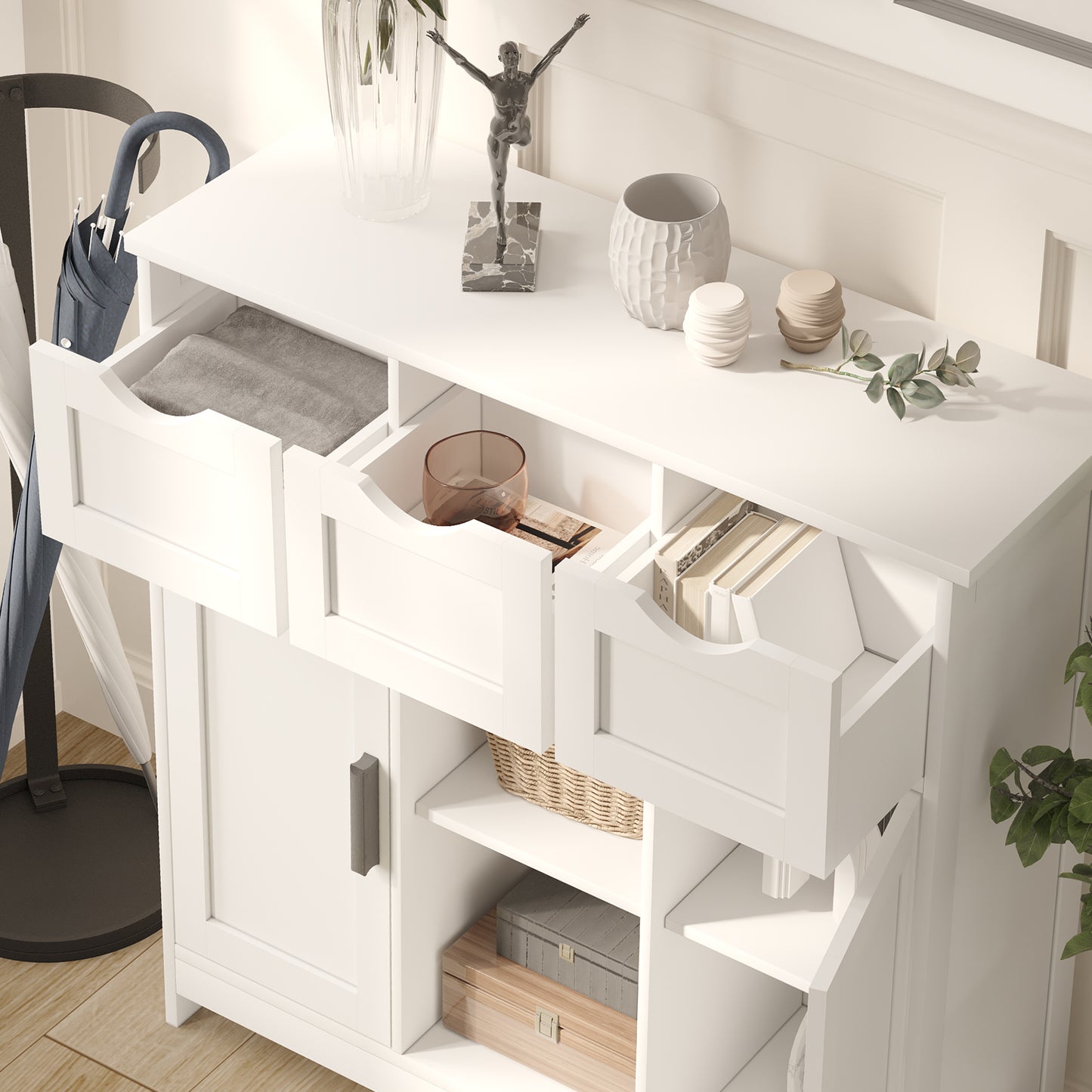 White Storage Cabinet with Drawers & Shelves