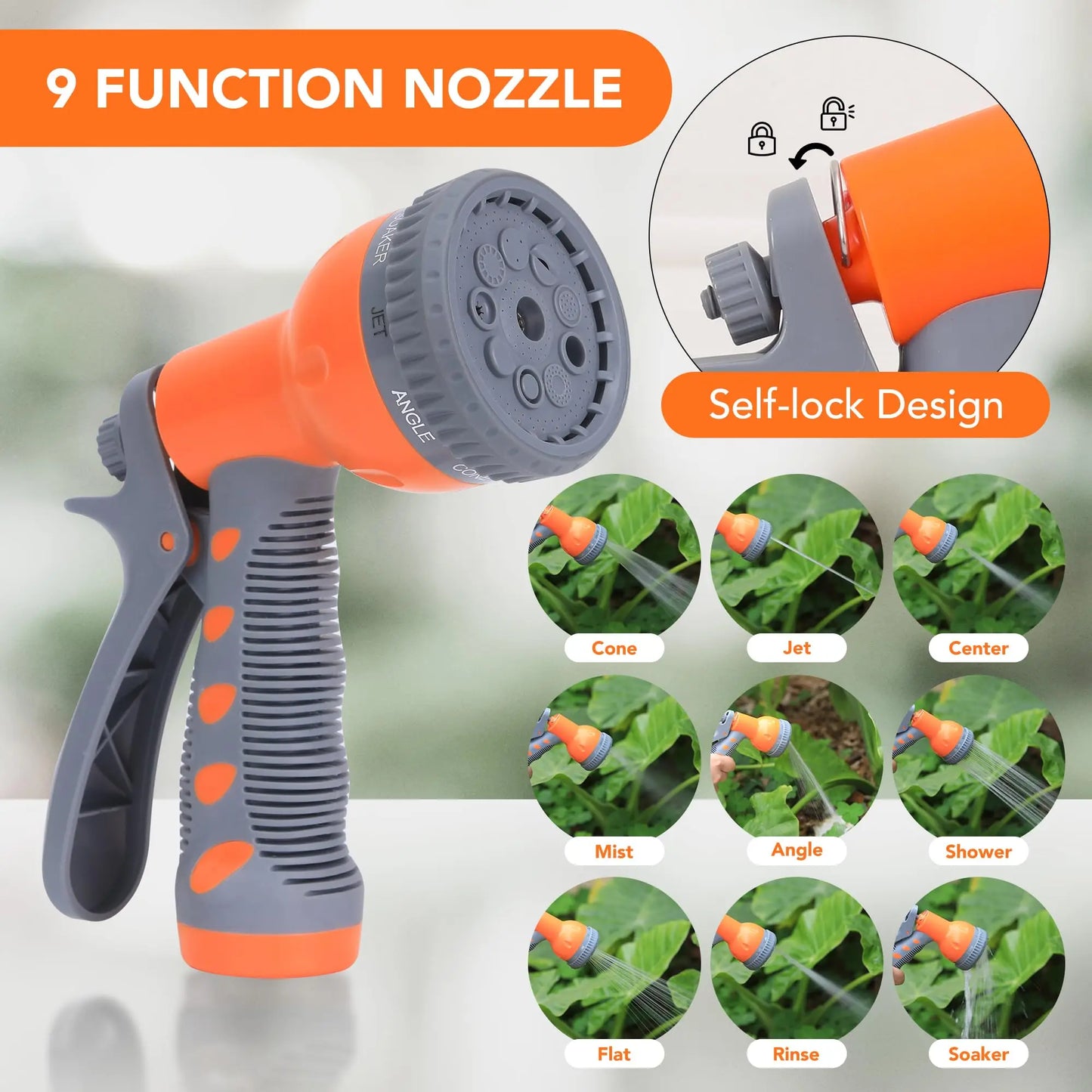 Garden Retractable Hose Reel,Built to Last, 9-Function Sprayer, 180° Swivel, Effortless Rewind Technology Automatic Rewind and S