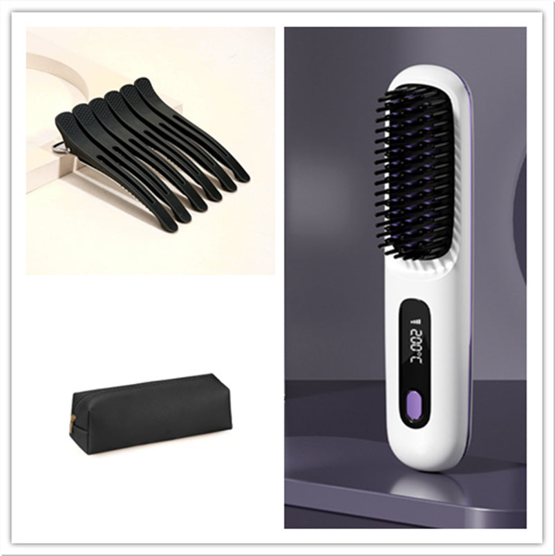 2-in-1 Wireless Hair Straightener Brush with USB Charging