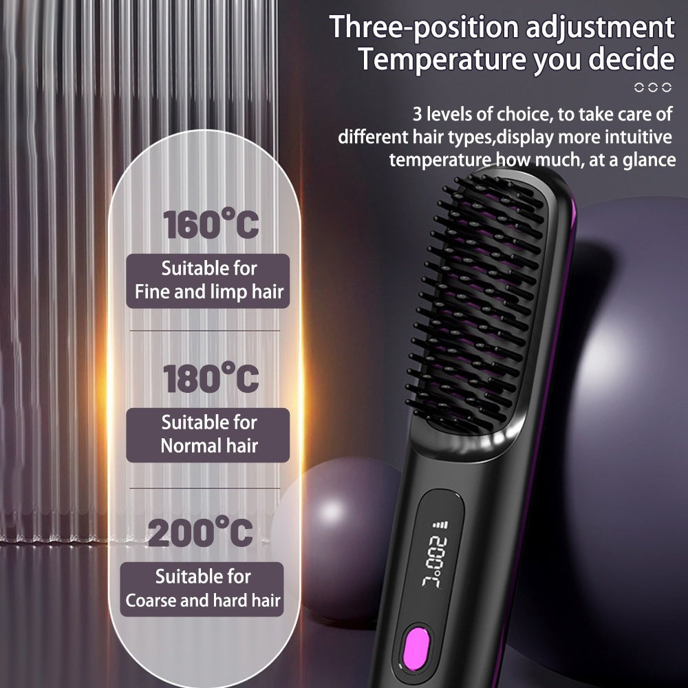 2-in-1 Wireless Hair Straightener Brush with USB Charging