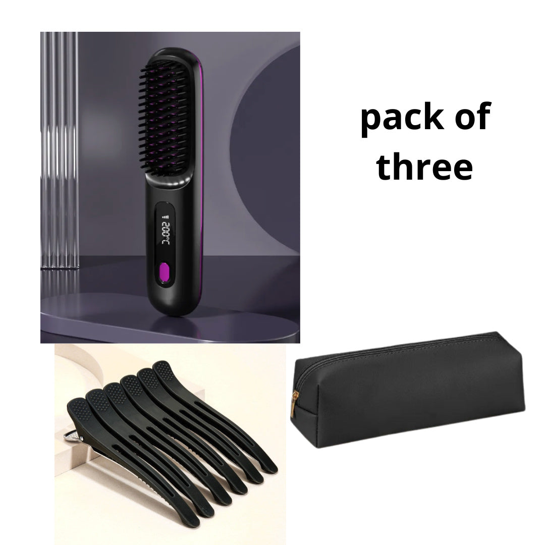 2-in-1 Wireless Hair Straightener Brush with USB Charging