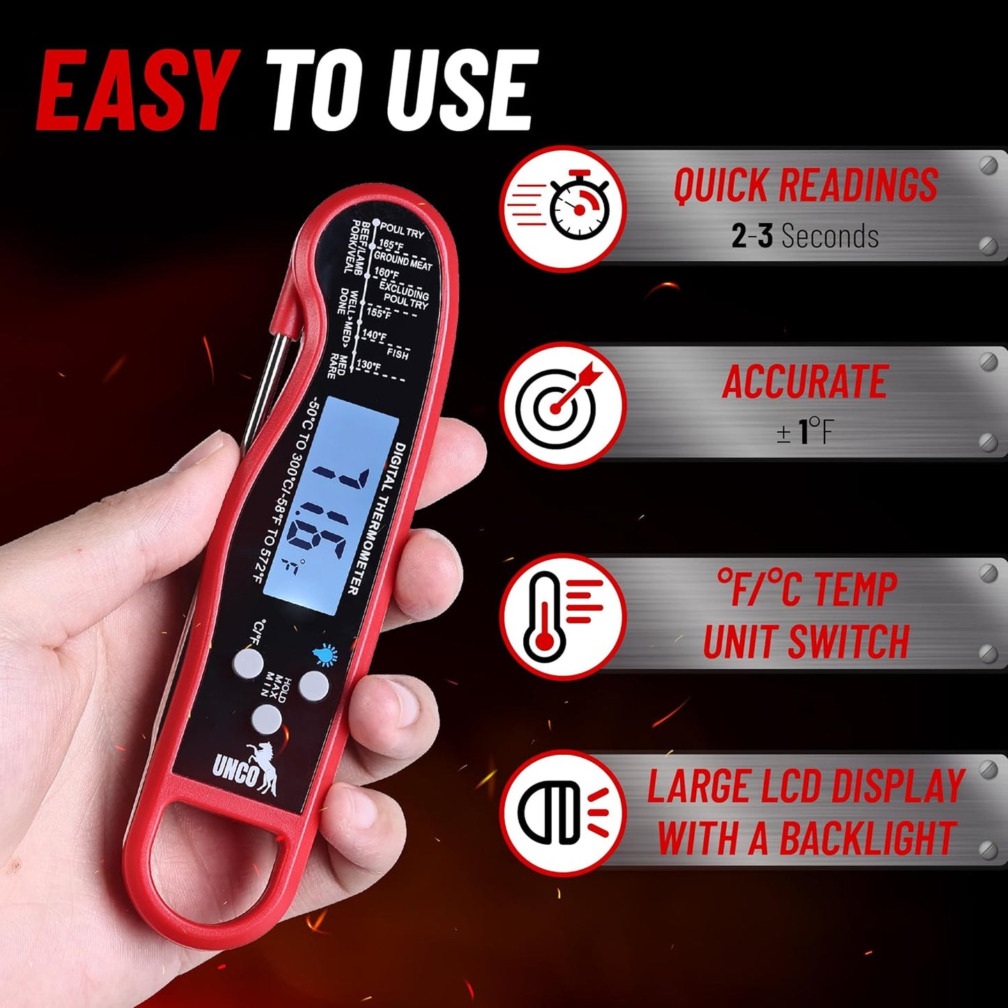 UNCO Meat Thermometer - Digital Instant Read, Waterproof for Cooking & Baking