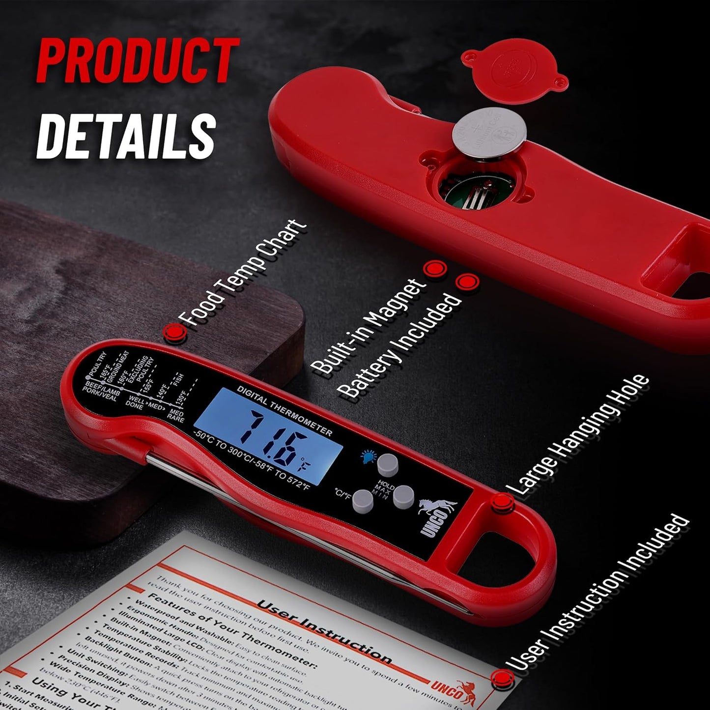 UNCO Meat Thermometer - Digital Instant Read, Waterproof for Cooking & Baking