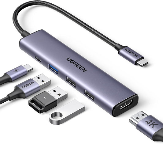 UGREEN Revodok 105 USB C Hub 5 in 1 Multiport Adapter 4K HDMI, 100W Power Delive
