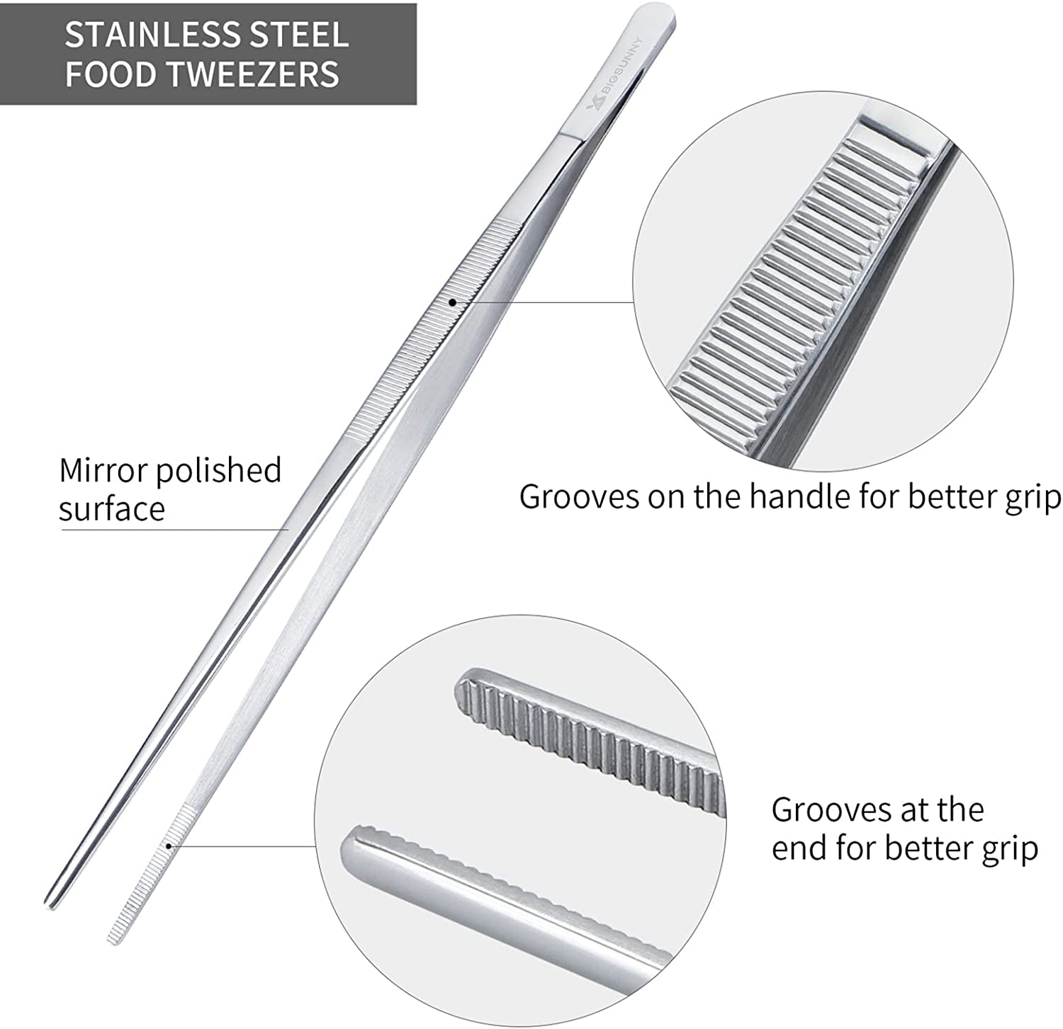 Set of 2 Kitchen Tweezers Fine Tweezer Tongs 12 Inch Stainless Steel Food Tweezer