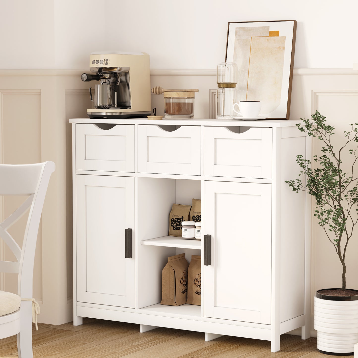 White Storage Cabinet with Drawers & Shelves