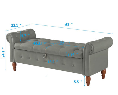 Grey Velvet Storage Ottoman Stool Bench
