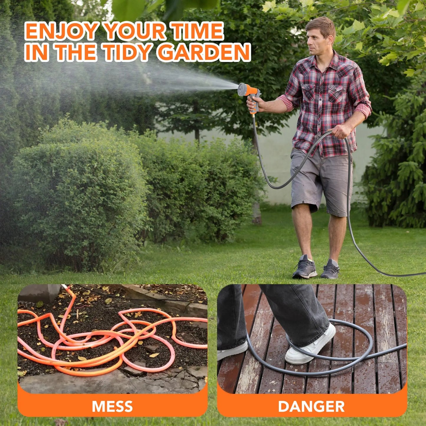 Garden Retractable Hose Reel,Built to Last, 9-Function Sprayer, 180° Swivel, Effortless Rewind Technology Automatic Rewind and S