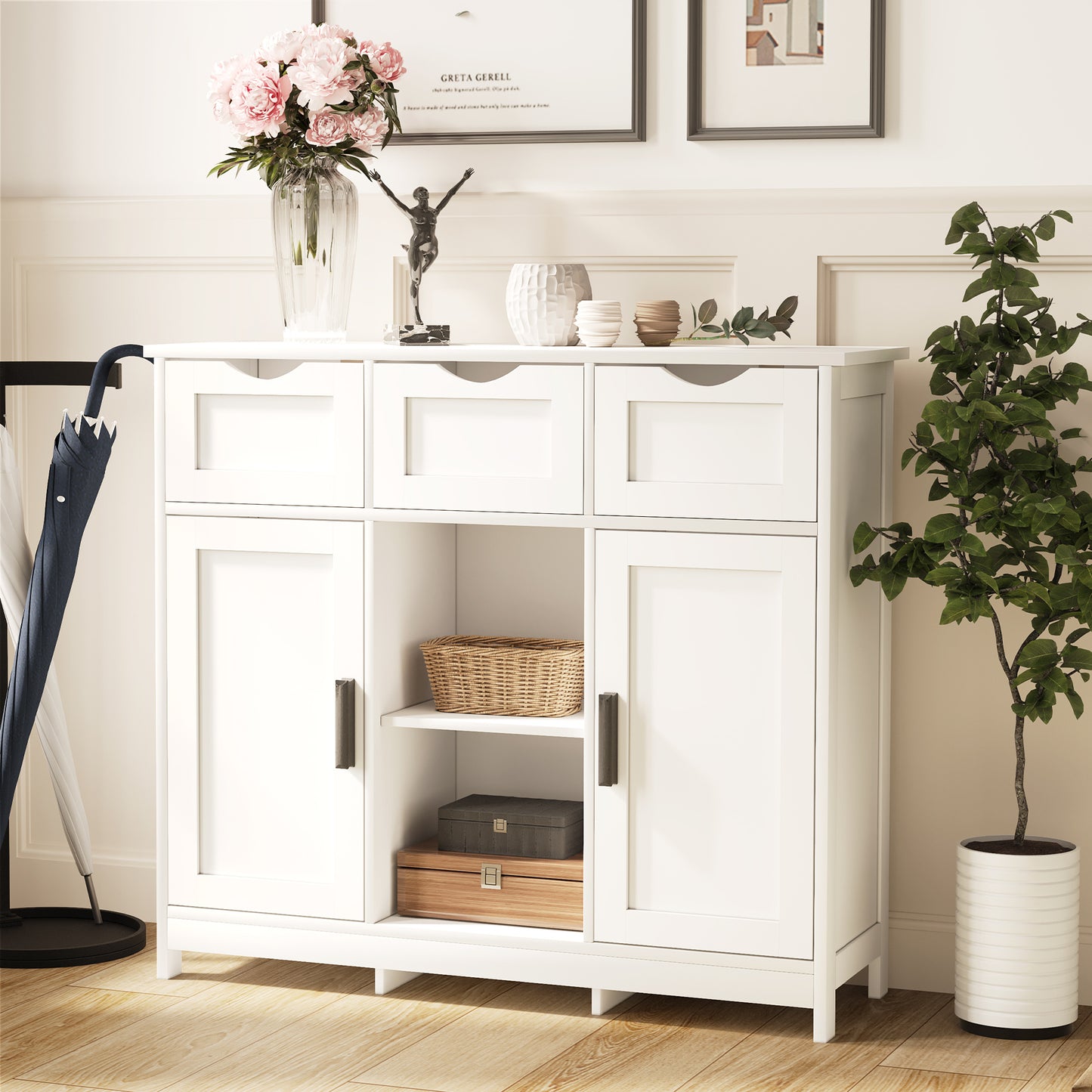 White Storage Cabinet with Drawers & Shelves