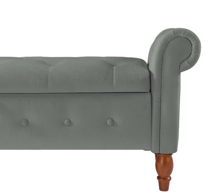 Grey Velvet Storage Ottoman Stool Bench