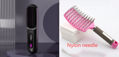 2-in-1 Wireless Hair Straightener Brush with USB Charging