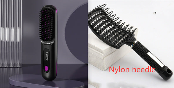 2-in-1 Wireless Hair Straightener Brush with USB Charging
