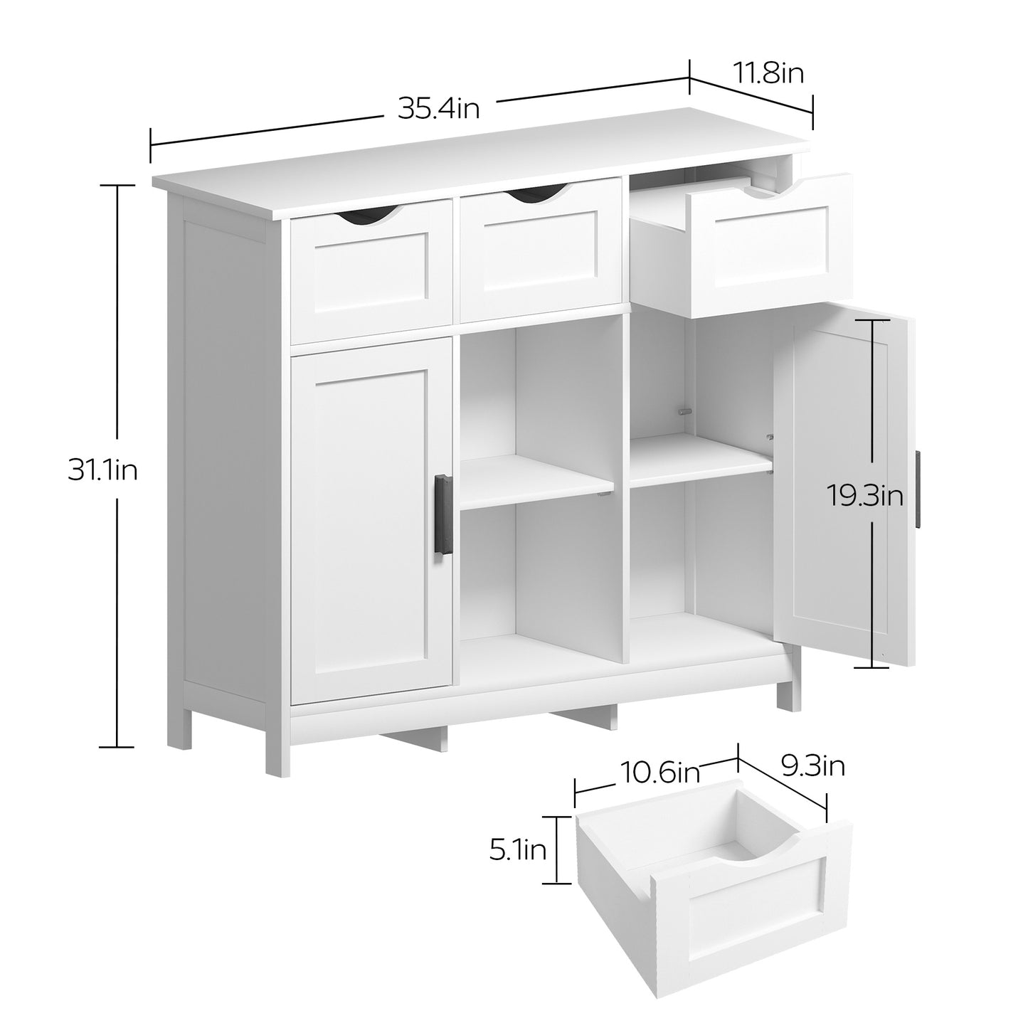 White Storage Cabinet with Drawers & Shelves