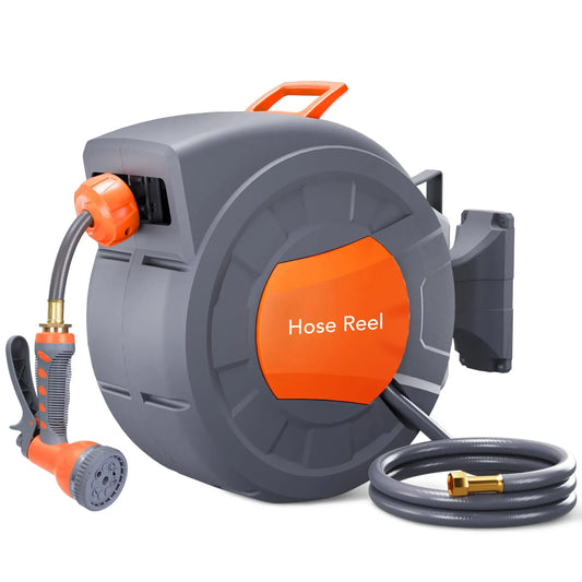 Garden Retractable Hose Reel,Built to Last, 9-Function Sprayer, 180° Swivel, Effortless Rewind Technology Automatic Rewind and S